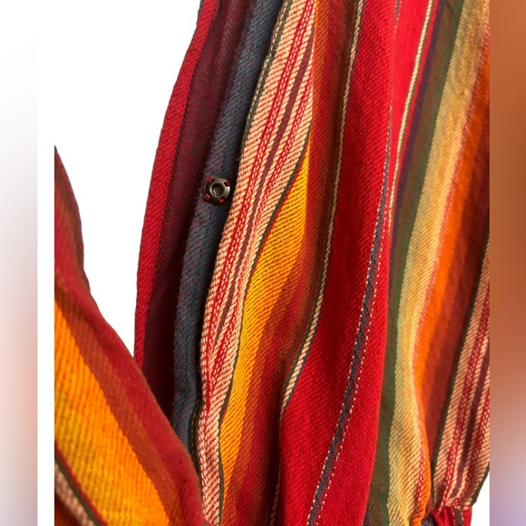 Lucky & Blessed Mexican Serape Red Striped V-neck and Back Womens Romper Sz M - Picture 2 of 7